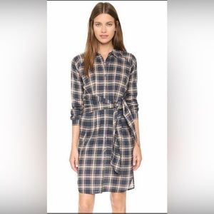 NWT J.O.A. Navy Plaid Button Down tie front Midi Shirtdress